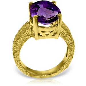 14K Solid Yellow Gold Ring w/ Natural Oval Amethyst