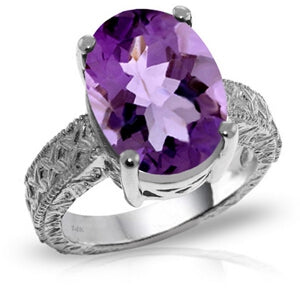 14K Solid White Gold Ring w/ Natural Oval Amethyst