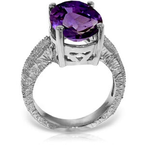 14K Solid White Gold Ring w/ Natural Oval Amethyst