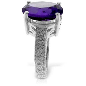 14K Solid White Gold Ring w/ Natural Oval Amethyst