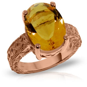 14K Solid Rose Gold Ring w/ Natural Oval Citrine