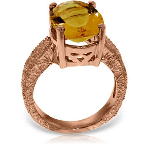 14K Solid Rose Gold Ring w/ Natural Oval Citrine