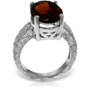 14K Solid White Gold Ring w/ Natural Oval Garnet