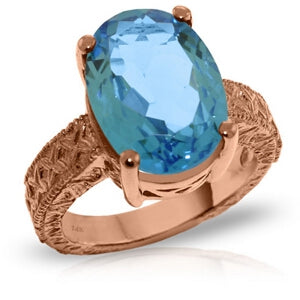 14K Solid Rose Gold Ring w/ Natural Oval Blue Topaz