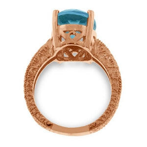 14K Solid Rose Gold Ring w/ Natural Oval Blue Topaz