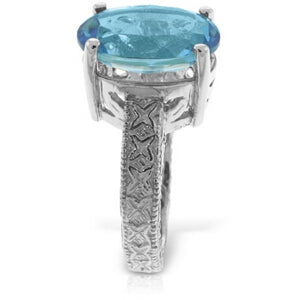 14K Solid White Gold Ring w/ Natural Oval Blue Topaz