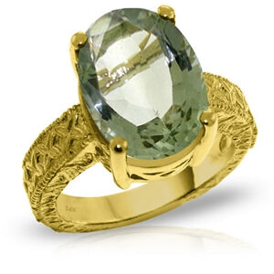 14K Solid Yellow Gold Ring w/ Natural Oval Green Amethyst