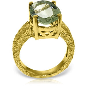 14K Solid Yellow Gold Ring w/ Natural Oval Green Amethyst