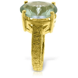 14K Solid Yellow Gold Ring w/ Natural Oval Green Amethyst