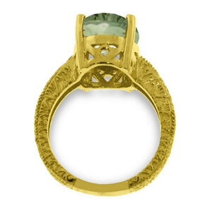 14K Solid Yellow Gold Ring w/ Natural Oval Green Amethyst