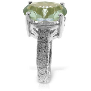 14K Solid White Gold Ring w/ Natural Oval Green Amethyst