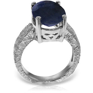 14K Solid White Gold Ring w/ Natural Oval Sapphire