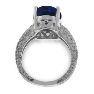 14K Solid White Gold Ring w/ Natural Oval Sapphire