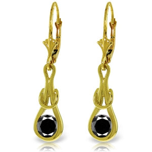 14K Solid Yellow Gold Leverback Earrings w/ Natural 1.0 Carat Black Diamonds