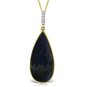 14K Solid Yellow Gold Necklace w/ Diamonds & Pear Shape Checkerboard Cut Sapphire