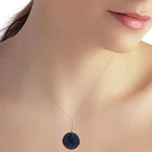 14K Solid Rose Gold Necklace w/ Diamonds & Checkerboard Cut Dyed Round Sapphire