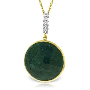 14K Solid Yellow Gold Necklace w/ Diamonds & Checkerboard Emerald Color Cut Corundum