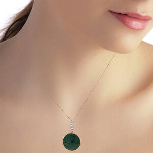 14K Solid Rose Gold Necklace w/ Diamonds & Checkerboard Emerald Color Cut Corundum