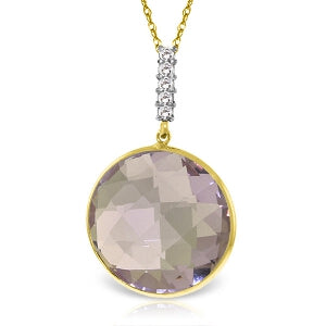 14K Solid Yellow Gold Necklace w/ Diamonds & Checkerboard Cut Amethyst