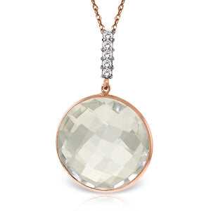 14K Solid Rose Gold Necklace w/ Diamonds & Checkerboard Cut White Topaz