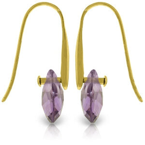 14K Solid Yellow Gold Fish Hook Earrings w/ Dangling Briolette Amethysts