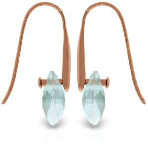 14K Solid Rose Gold Fish Hook Earrings w/ Dangling Briolette Blue Topaz