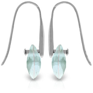 14K Solid White Gold Fish Hook Earrings w/ Dangling Briolette Blue Topaz
