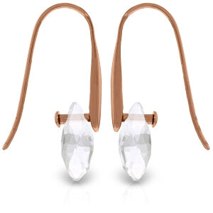 14K Solid Rose Gold Fish Hook Earrings w/ Dangling Briolette White Topaz
