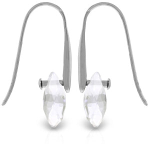 14K Solid White Gold Fish Hook Earrings w/ Dangling Briolette White Topaz