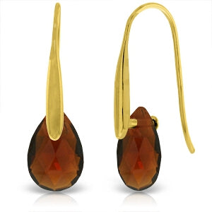 14K Solid Yellow Gold Fish Hook Earrings w/ Dangling Briolette Garnets