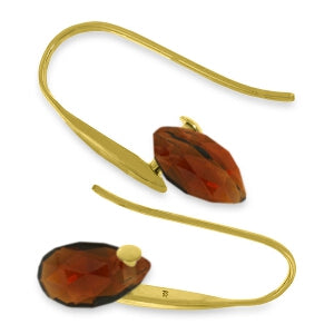14K Solid Yellow Gold Fish Hook Earrings w/ Dangling Briolette Garnets