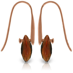 14K Solid Rose Gold Fish Hook Earrings w/ Dangling Briolette Garnets