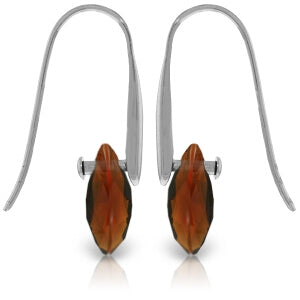14K Solid White Gold Fish Hook Earrings w/ Dangling Briolette Garnets