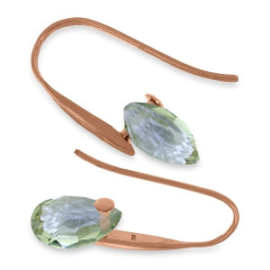 14K Solid Rose Gold Fish Hook Earrings w/ Dangling Briolette Green Amethysts