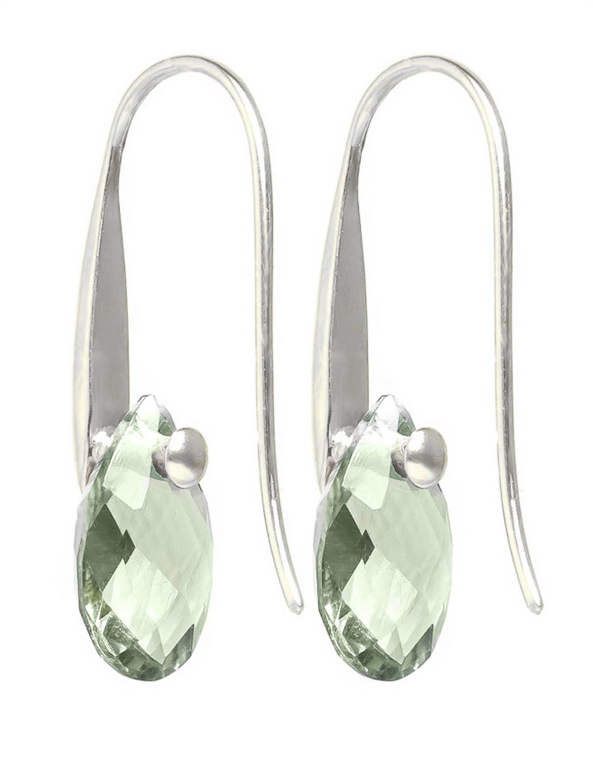 14K Solid White Gold Fish Hook Earrings w/ Dangling Briolette Green Amethysts