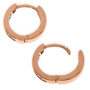 14K Solid Rose Gold Hoop Huggie Earrings w/ Aquamarines