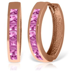 14K Solid Rose Gold Hoop Huggie Earrings w/ Pink Sapphires