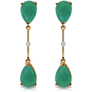 14K Solid Rose Gold Diamonds & Emeralds Dangling Earrings