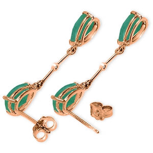 14K Solid Rose Gold Diamonds & Emeralds Dangling Earrings