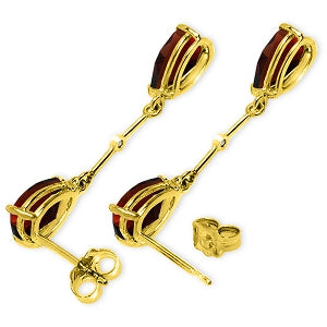 14K Solid Yellow Gold Diamonds & Garnets Dangling Earrings