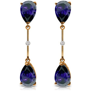 14K Solid Rose Gold Diamonds & Sapphires Dangling Earrings