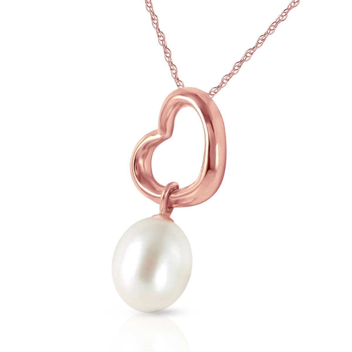 14K Solid Rose Gold Heart Necklace w/ Dangling Natural Pearl