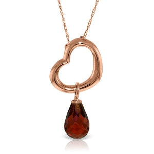 14K Solid Rose Gold Heart Necklace w/ Dangling Natural Garnet
