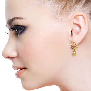 14K Solid Yellow Gold Heart Earrings w/ Dangling Natural Citrines