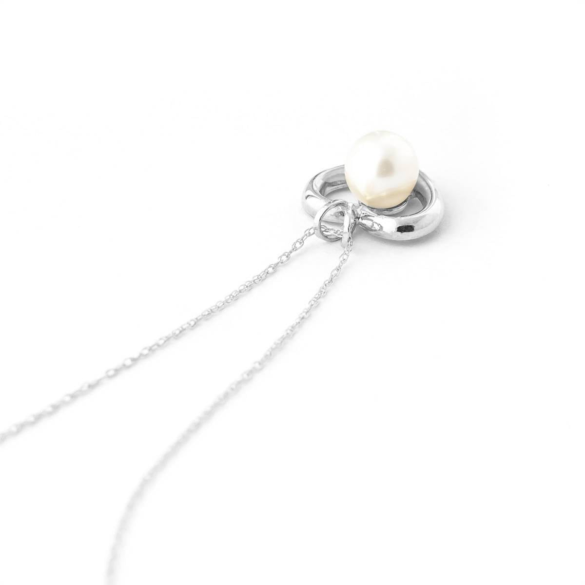 14K Solid White Gold Heart Necklace w/ Natural Pearl