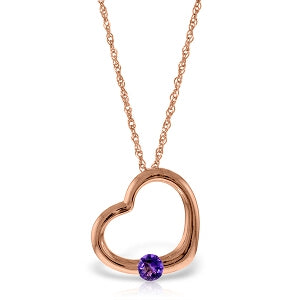 14K Solid Rose Gold Heart Necklace w/ Natural Amethyst