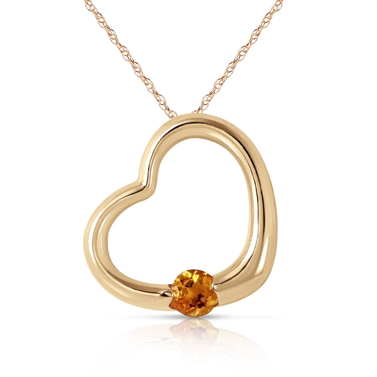14K Solid Yellow Gold Heart Necklace w/ Natural Citrine