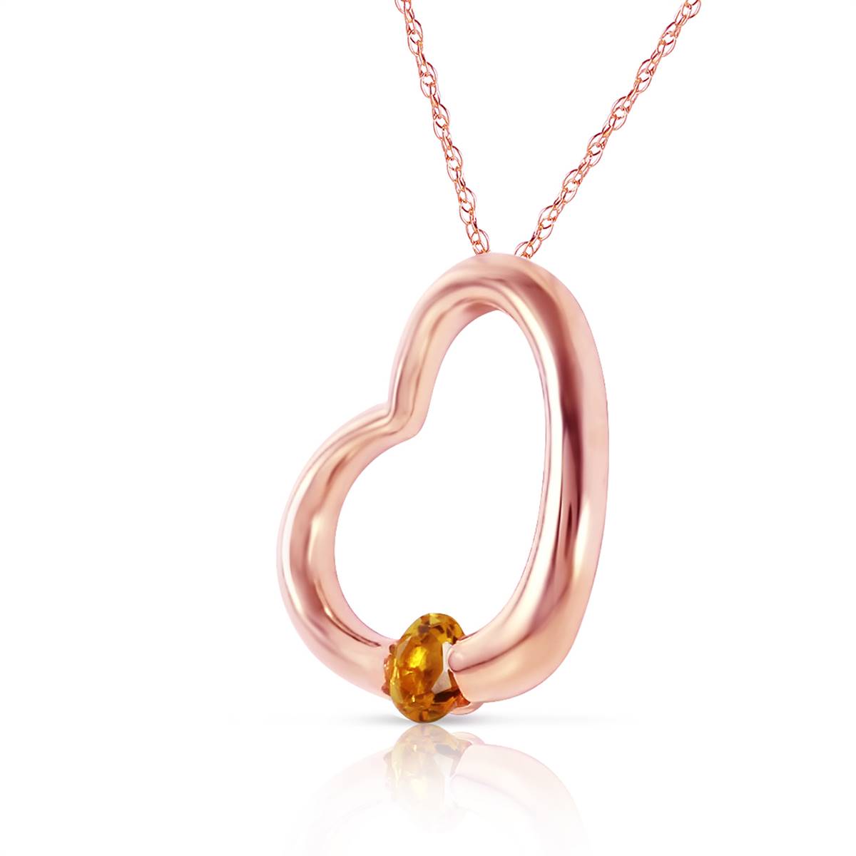 14K Solid Rose Gold Heart Necklace w/ Natural Citrine