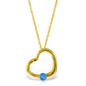 14K Solid Yellow Gold Heart Necklace w/ Natural Blue Topaz