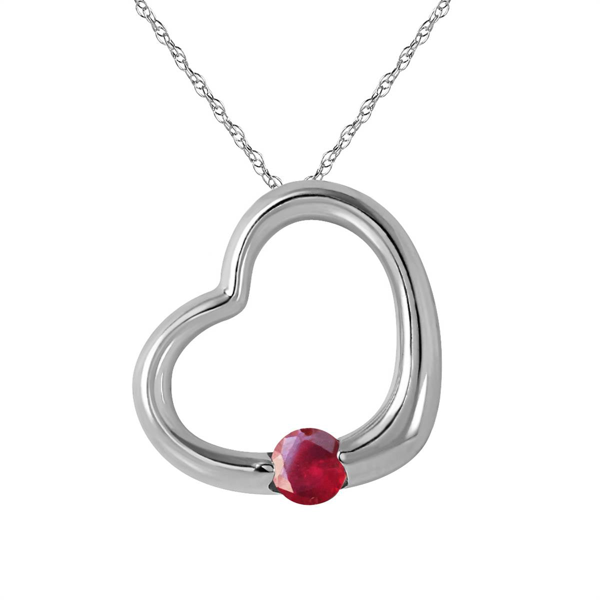 14K Solid White Gold Heart Necklace w/ Natural Ruby